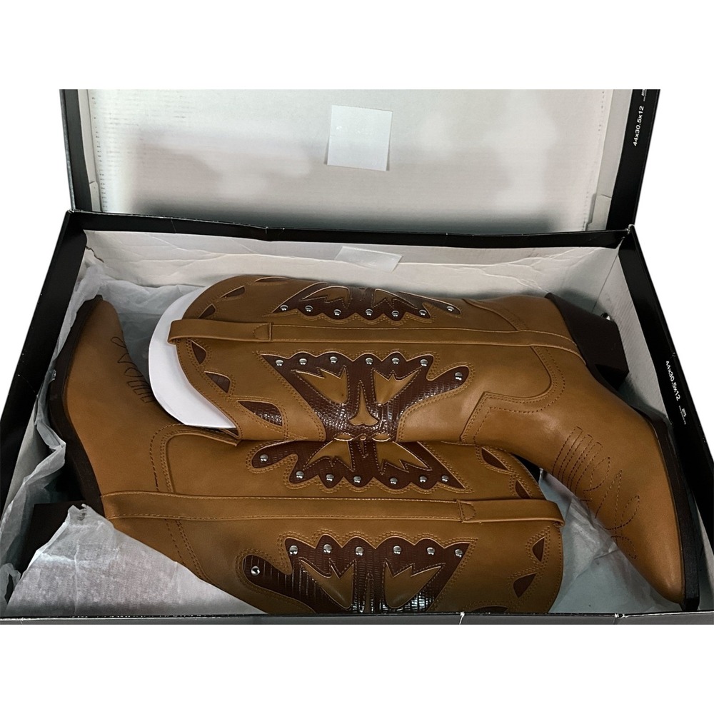 Western Studded Cowboy Boots Women Size 7.5 Tan Brown Faux Leather Madden Girl - Picture 5 of 11